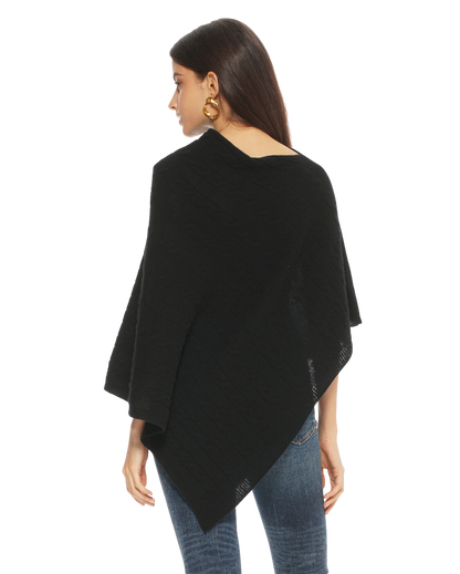 Monticelli Pure Cashmere Cable Knit Poncho Black Made In Italy 3