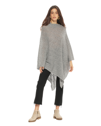 Monticelli Pure Cashmere Cable Knit Poncho Medium Grey  Made In Italy 4