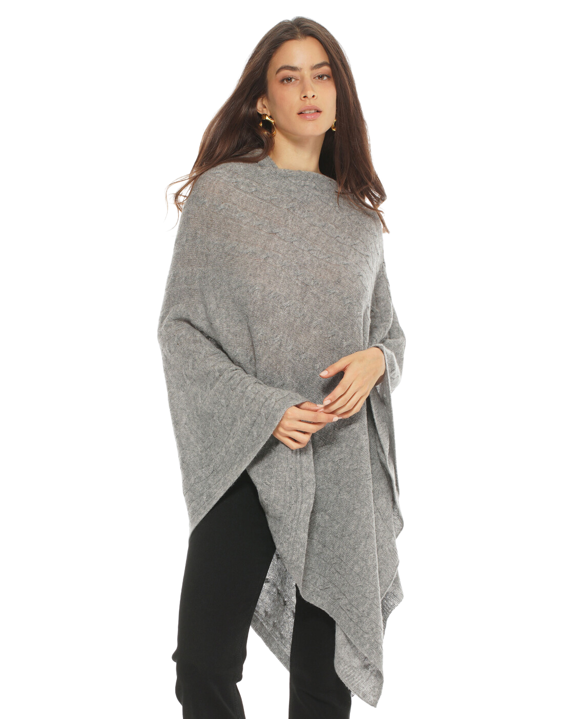 Monticelli Pure Cashmere Cable Knit Poncho Medium Grey  Made In Italy 1 