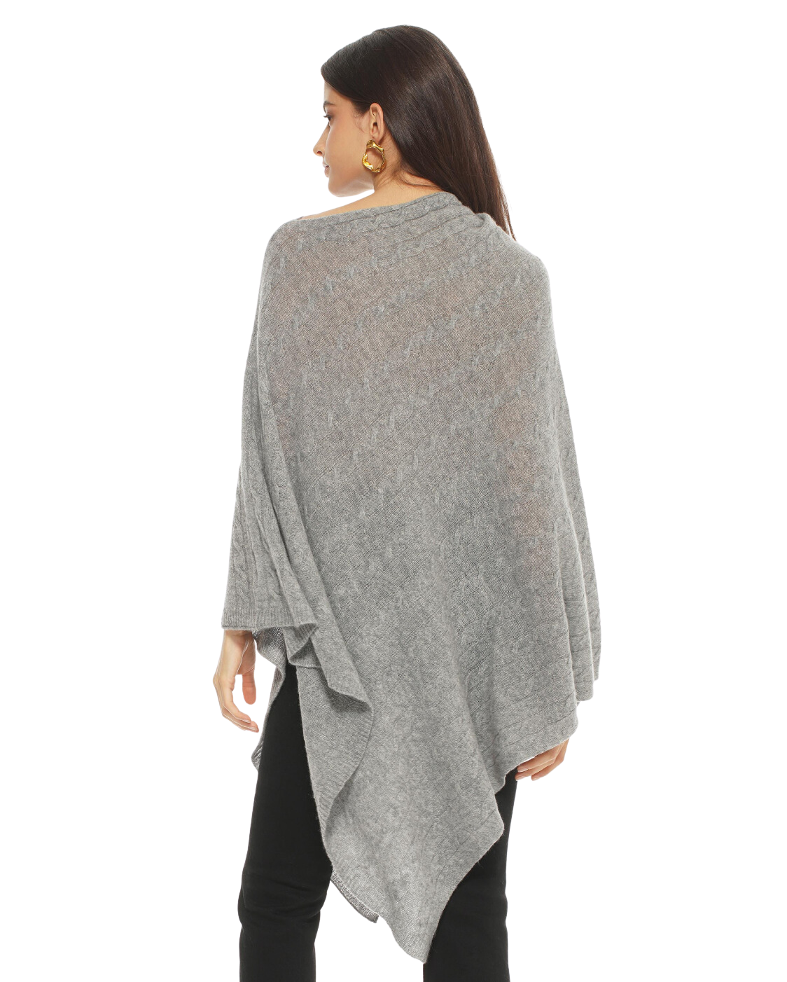 Monticelli Pure Cashmere Cable Knit Poncho Medium Grey  Made In Italy 3