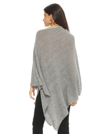 Monticelli Pure Cashmere Cable Knit Poncho Medium Grey  Made In Italy 3