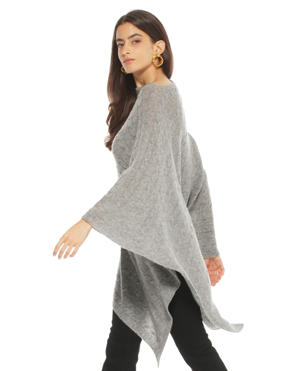 Monticelli Pure Cashmere Cable Knit Poncho Medium Grey  Made In Italy 2
