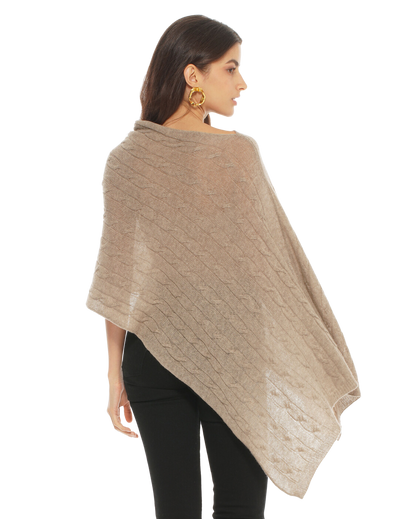 Monticelli Pure Cashmere Cable Knit Poncho Taupe  Made In Italy 3