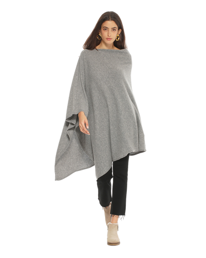 Monticelli Women's Long Pure Cashmere Poncho Made In Italy Medium Grey 4