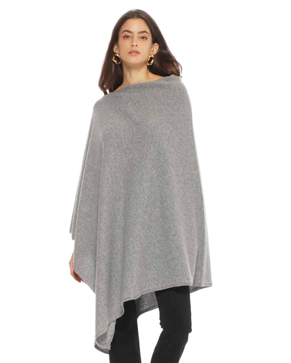 Monticelli Women's Long Pure Cashmere Poncho Made In Italy Medium Grey 1