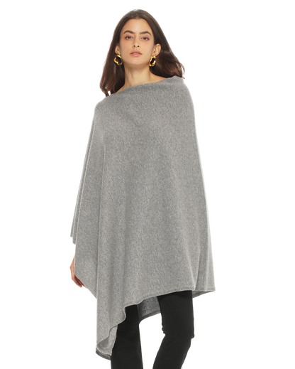 Monticelli Women's Long Pure Cashmere Poncho Made In Italy Medium Grey 1