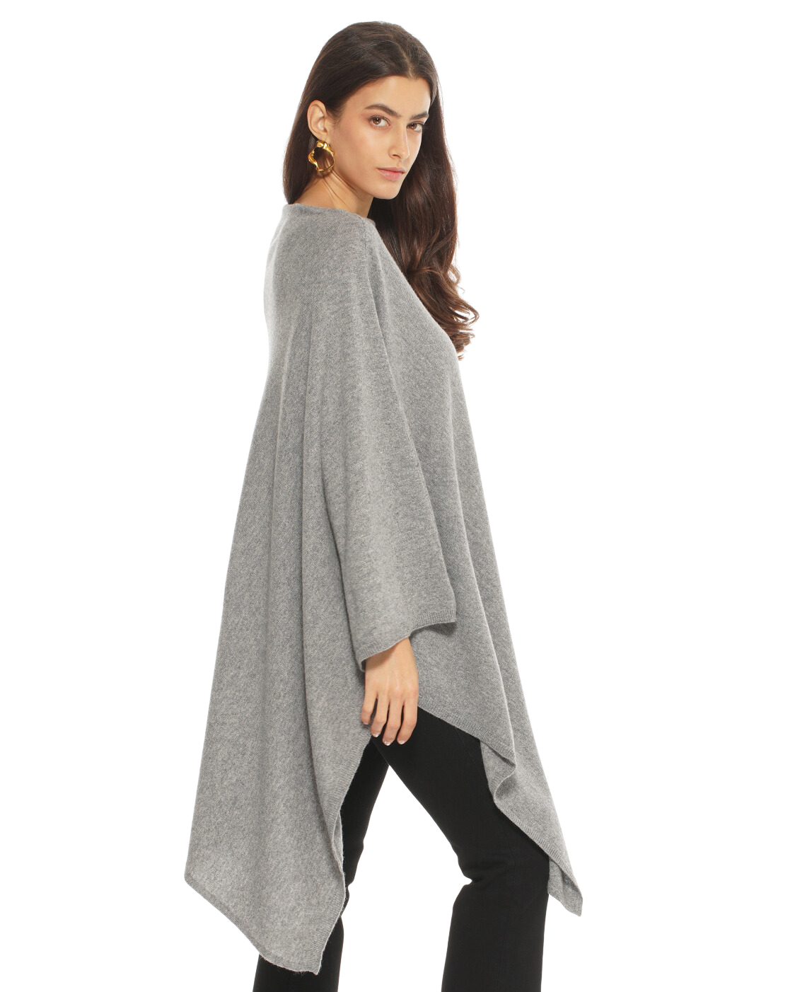 Monticelli Women's Long Pure Cashmere Poncho Made In Italy Medium Grey 2