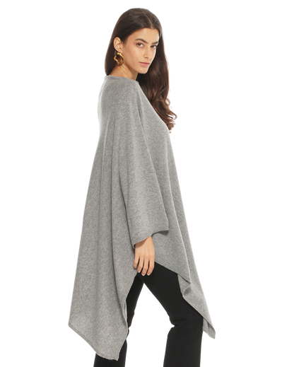 Monticelli Women's Long Pure Cashmere Poncho Made In Italy Medium Grey 2