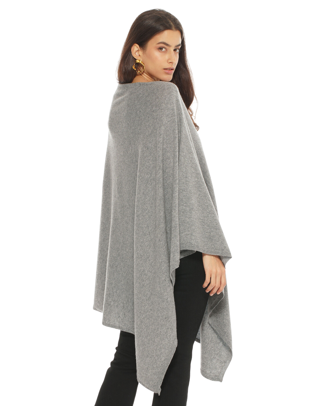 Monticelli Women's Long Pure Cashmere Poncho Made In Italy Medium Grey 3