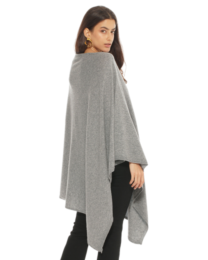 Monticelli Women's Long Pure Cashmere Poncho Made In Italy Medium Grey 3