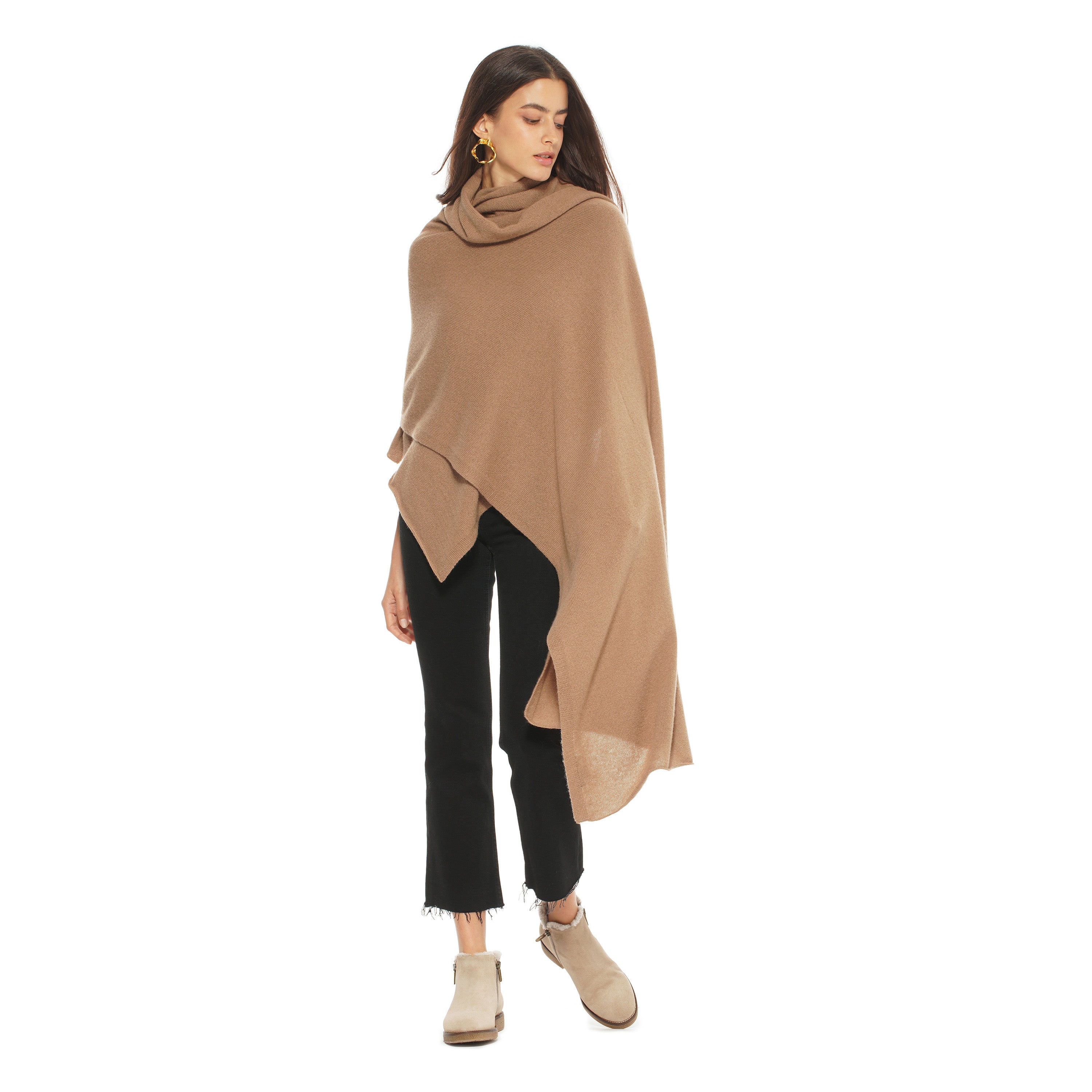 Knitted Women's Winter Shawl in Camel - Luxury & Elegant Cashmere Wool best Wrap