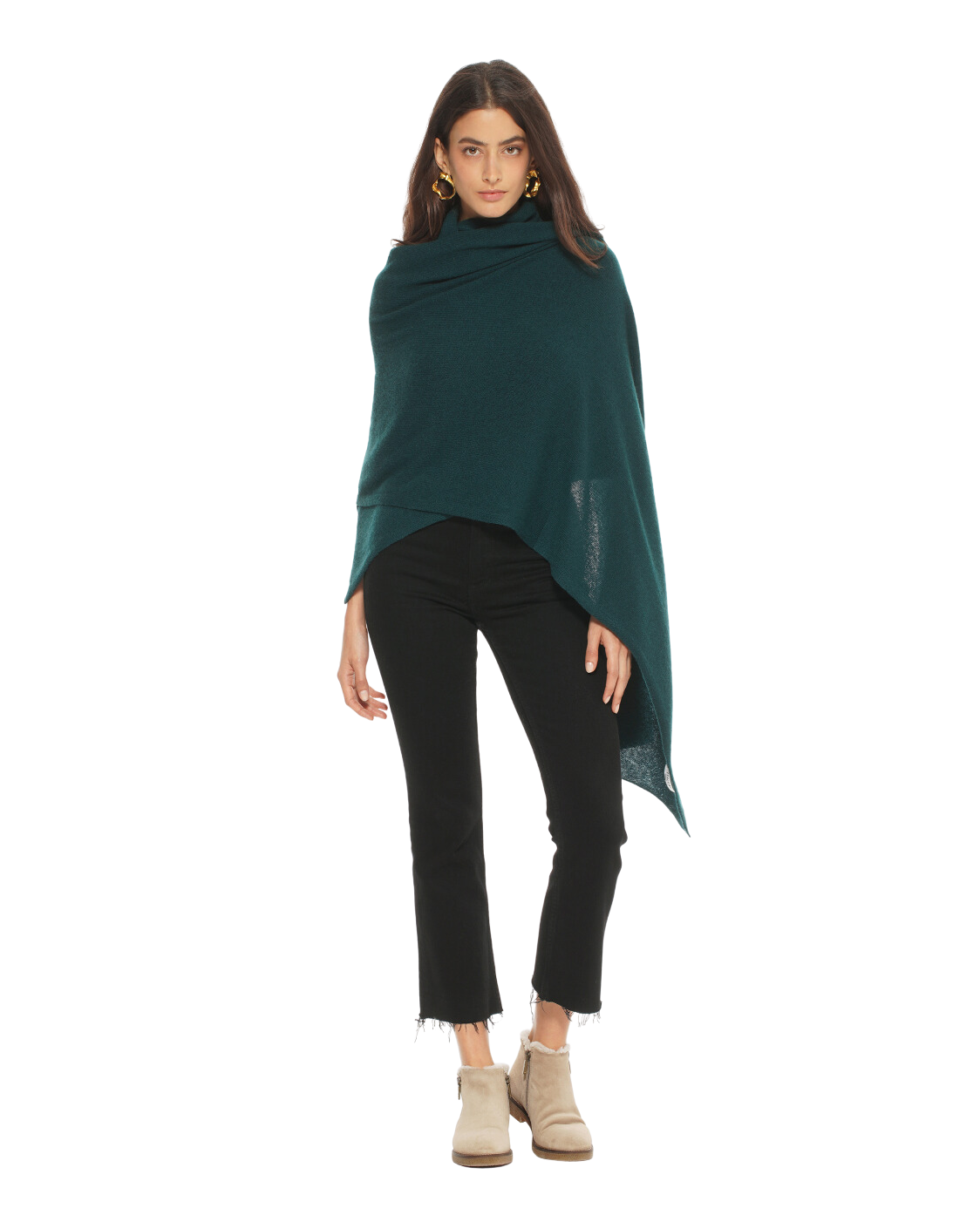 Women's Pure Cashmere Wrap, Green Color