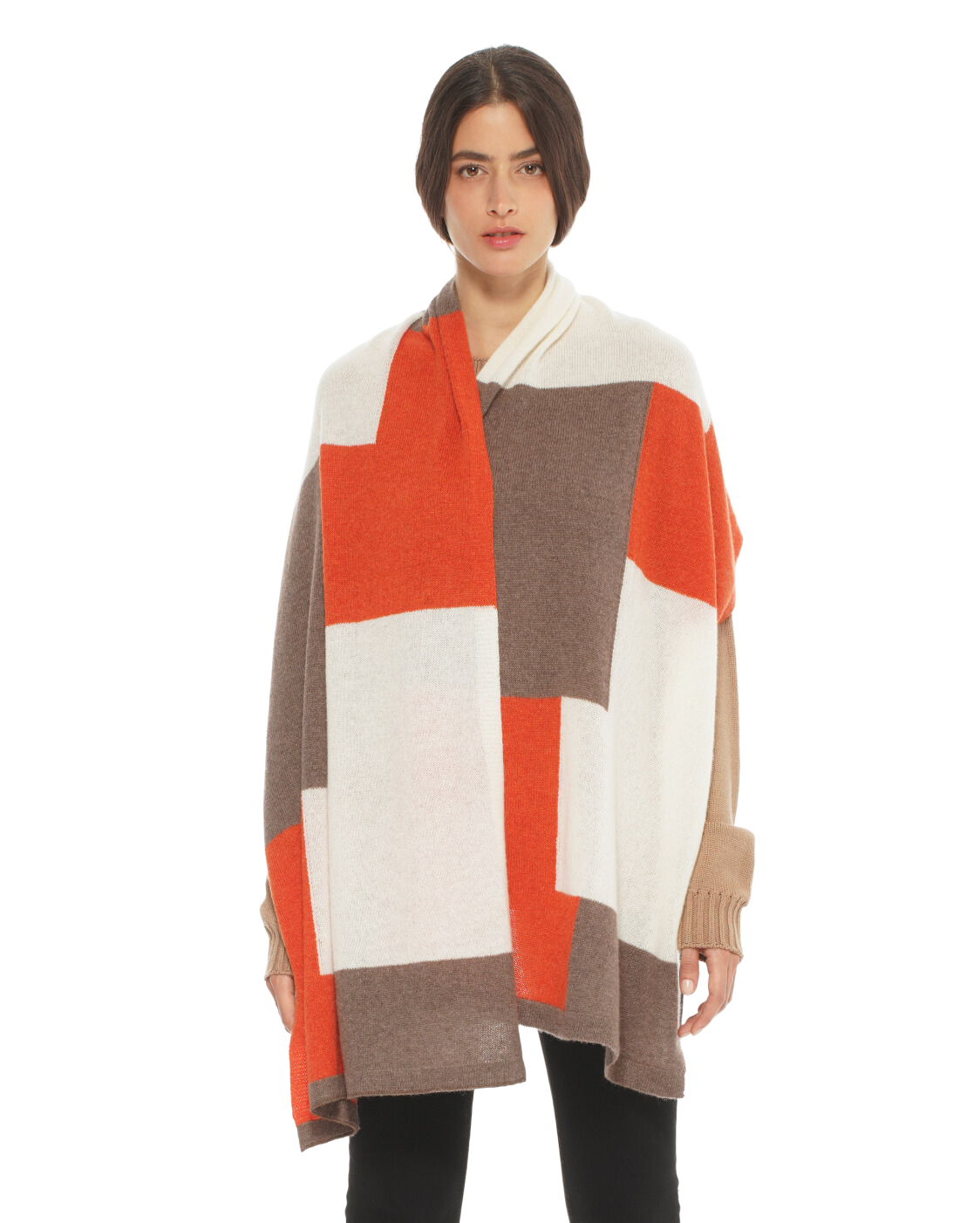 Monticelli Women's Cashmere Mondrian Scarf Brown Combo 1