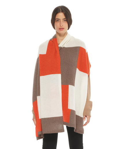 Monticelli Women's Cashmere Mondrian Scarf Brown Combo 1