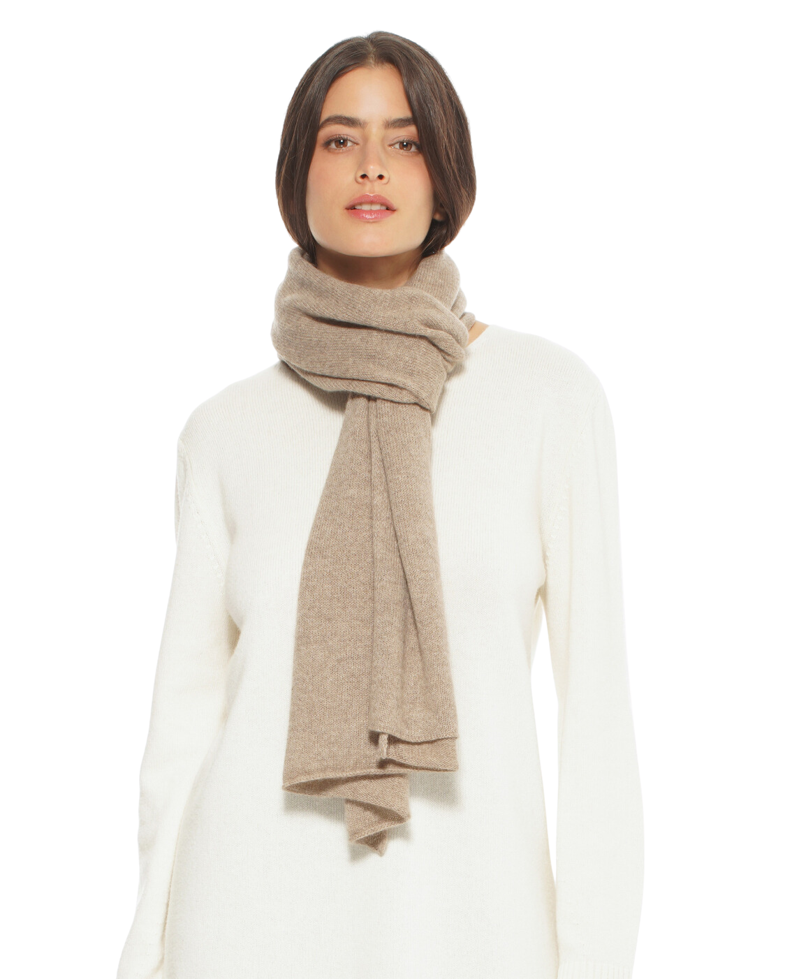 Monticelli Pure Cashmere Plain Knit Scarf Beige 1