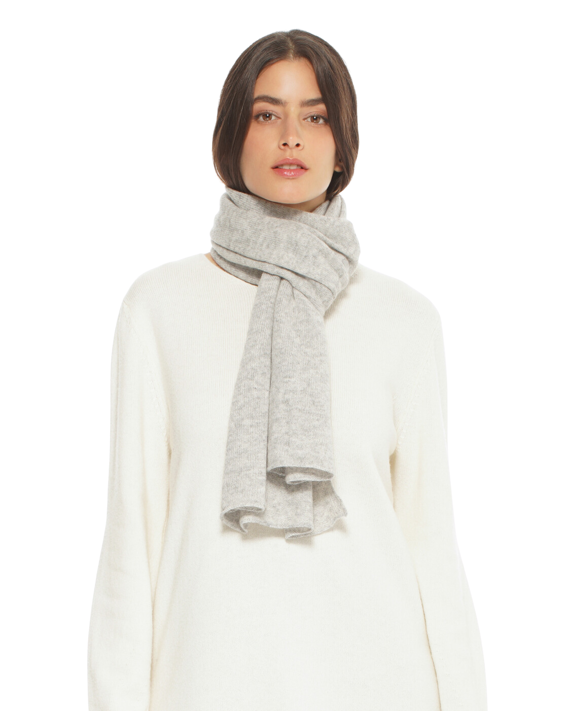 Monticelli Pure Cashmere Plain Knit Scarf Made In Italy Light Grey 1