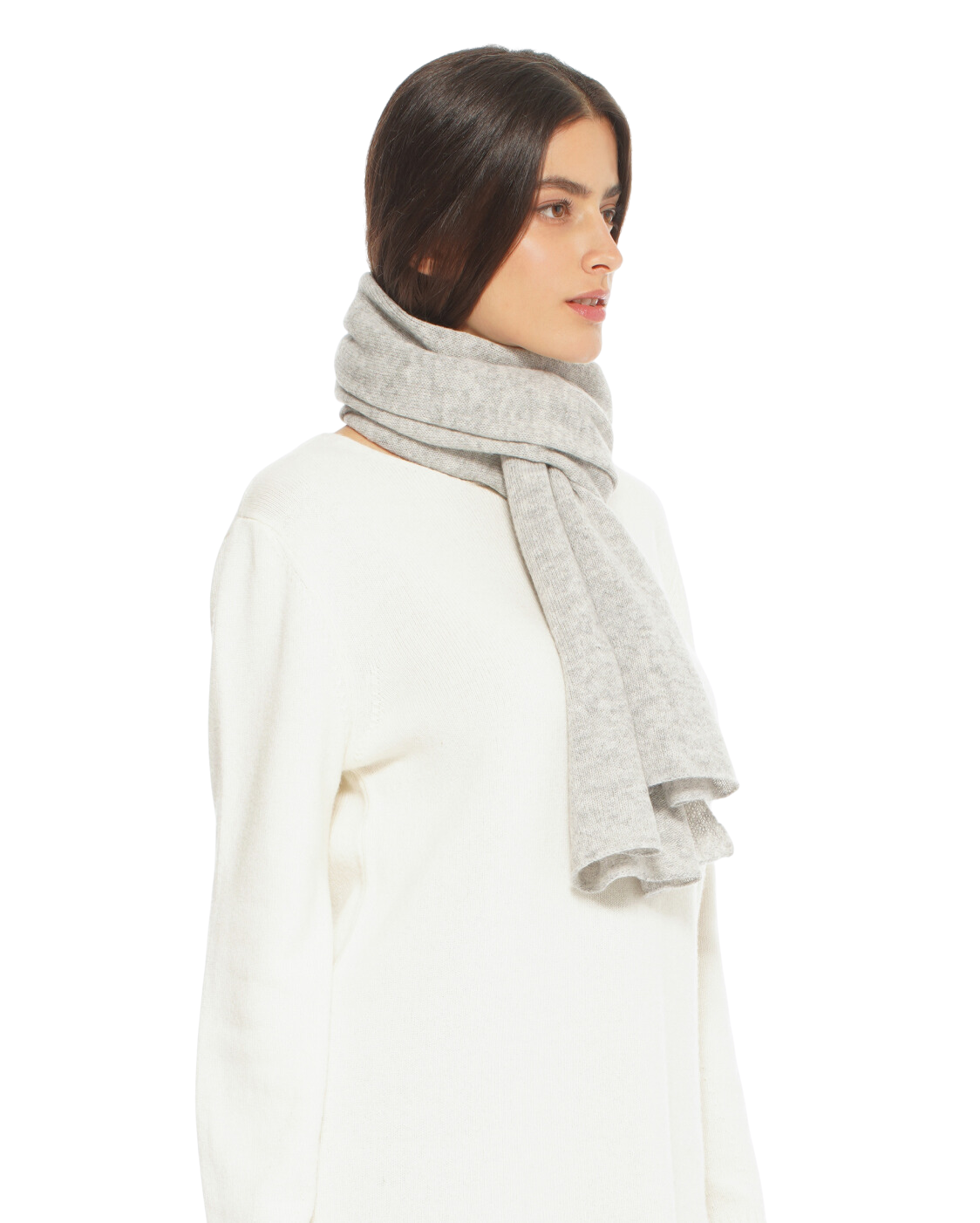 Monticelli Pure Cashmere Plain Knit Scarf Made In Italy Light Grey 3