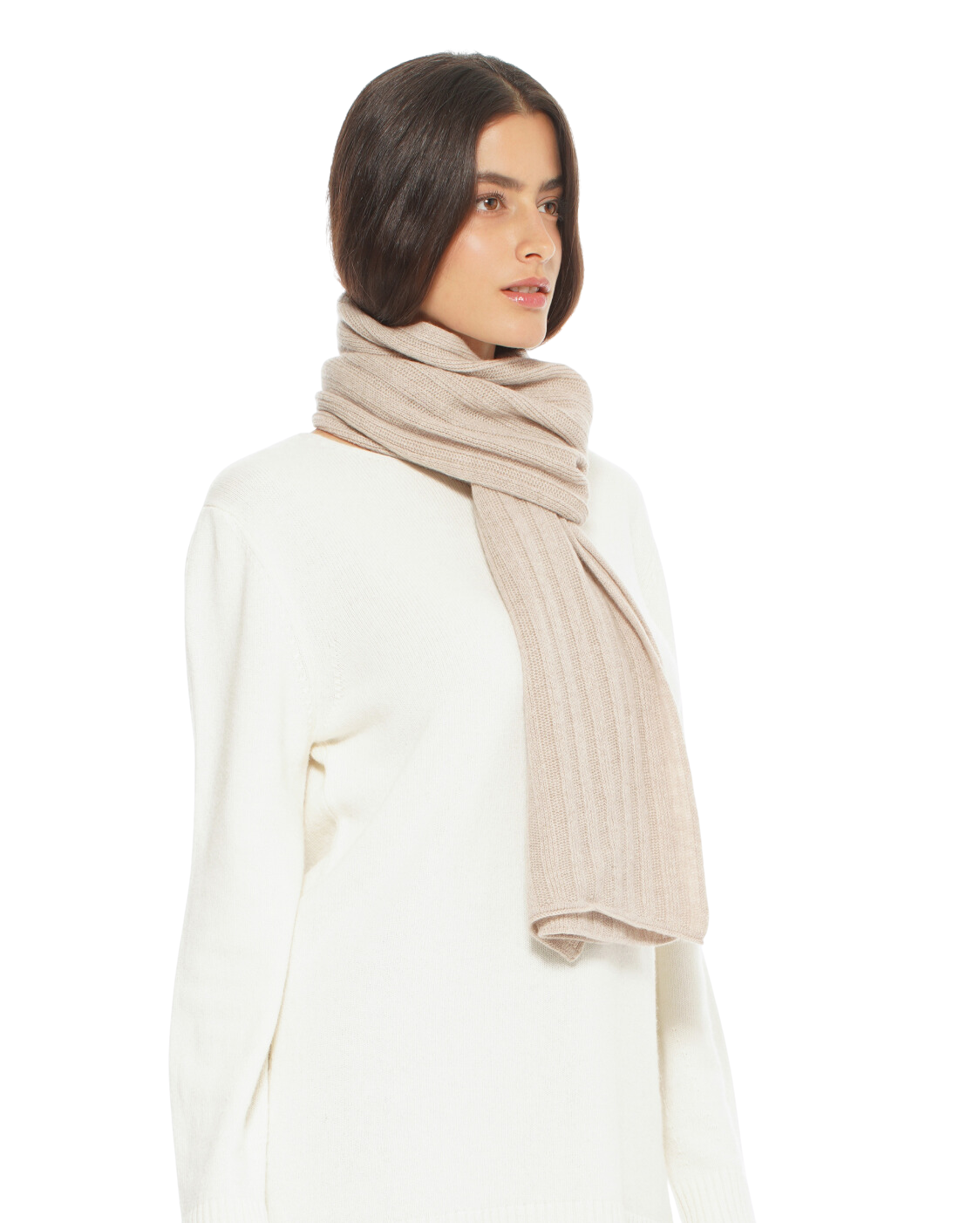 Pure Cashmere Ribbed Scarf Beige