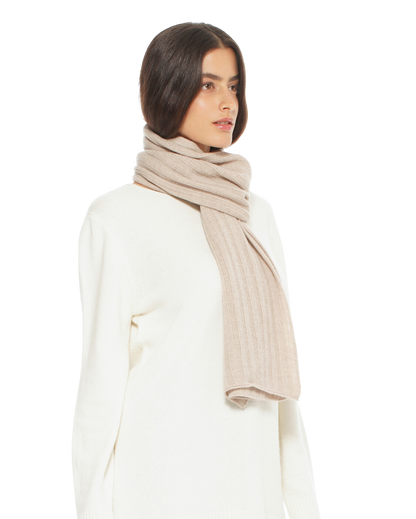 Pure Cashmere Ribbed Scarf Beige