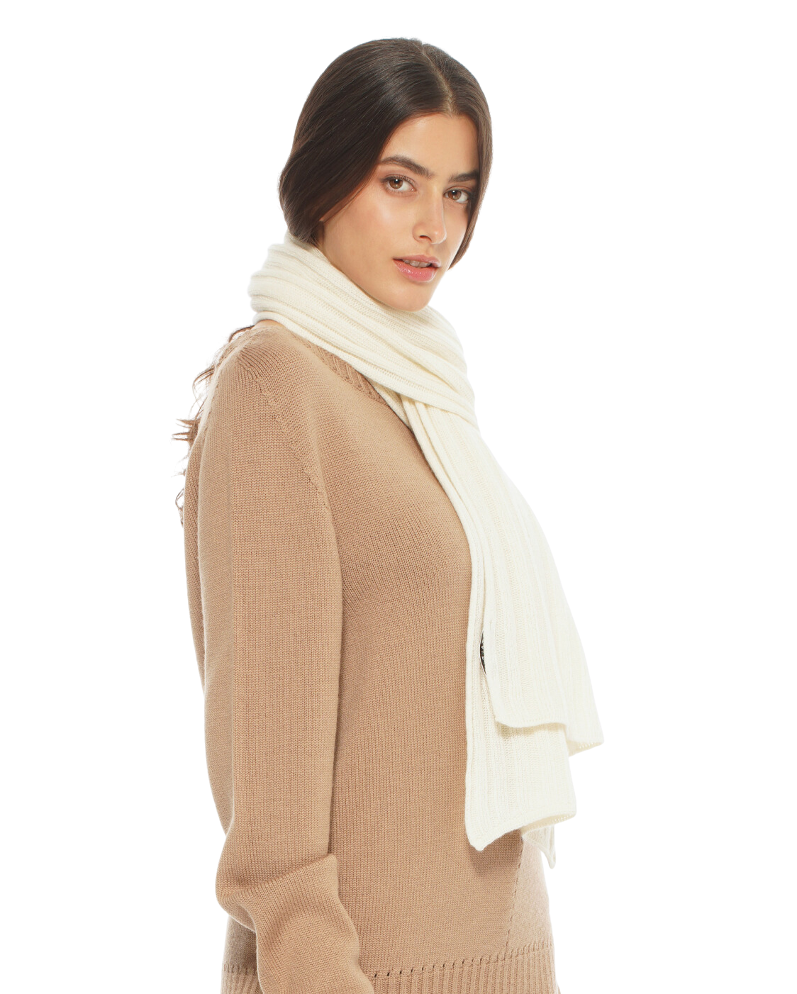 Monticelli Pure Cashmere Ribbed Scarf Made In Italy Milk White 2