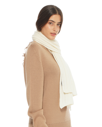 Monticelli Pure Cashmere Ribbed Scarf Made In Italy Milk White 2