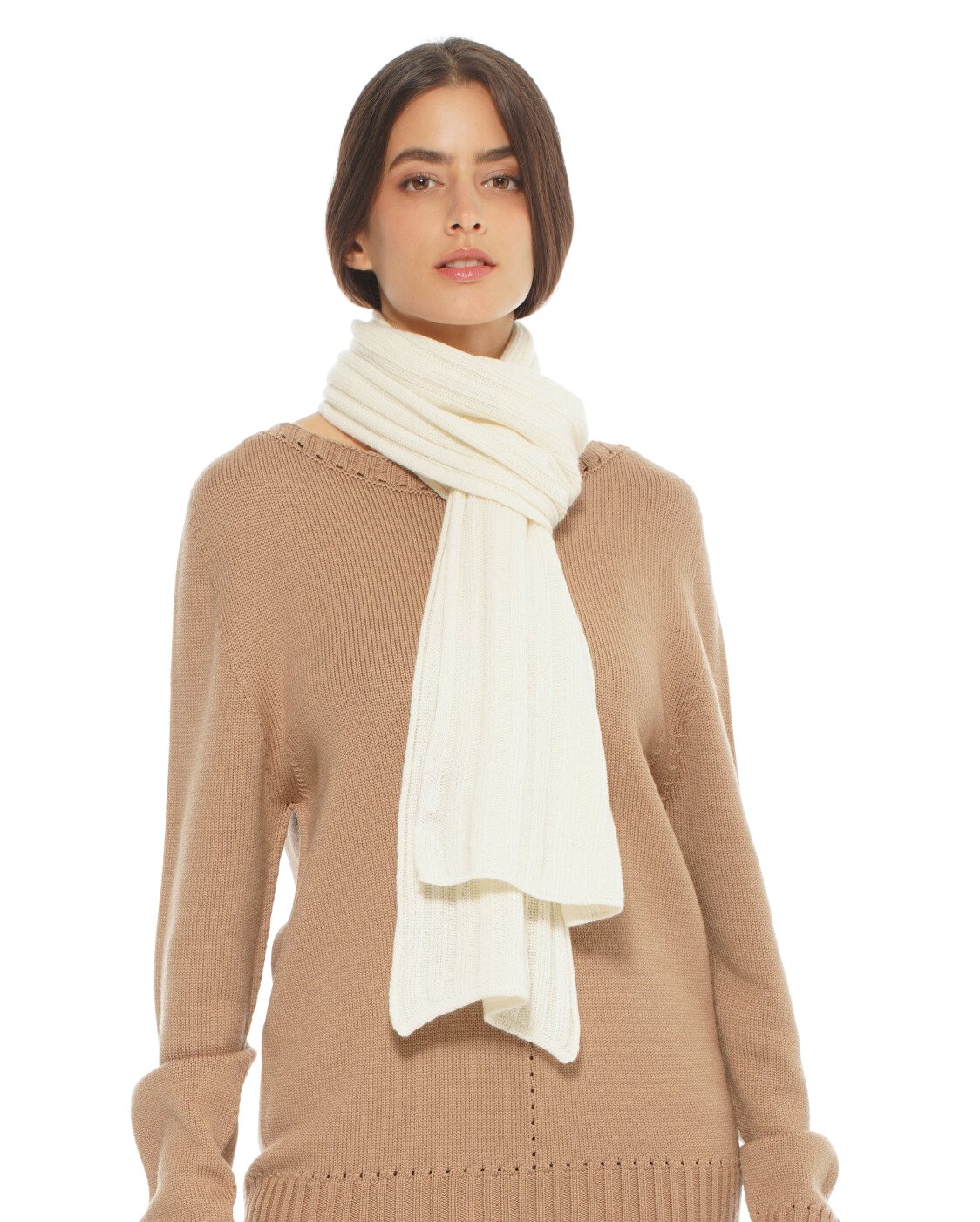 Monticelli Pure Cashmere Ribbed Scarf Made In Italy Milk White 1