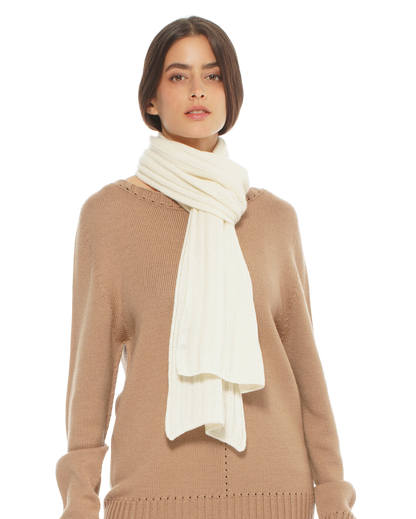 Monticelli Pure Cashmere Ribbed Scarf Made In Italy Milk White 1