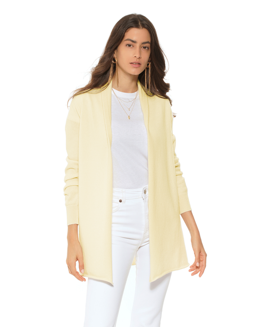 Women's Pure Cashmere Long Open Front Cardigan Butter Yellow