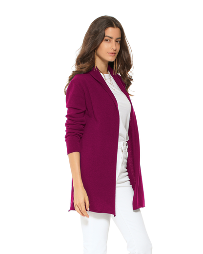 Women's Pure Cashmere Long Open Front Cardigan Magenta