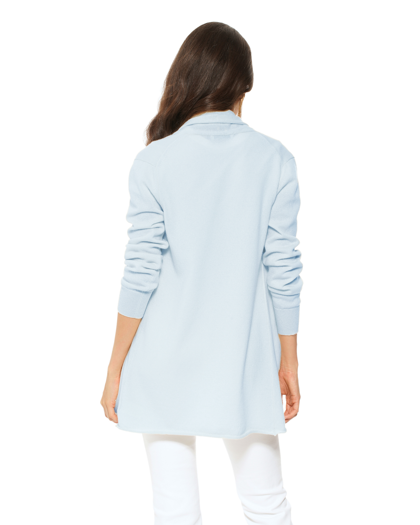 Women's Pure Cashmere Long Open Front Cardigan Baby Blue