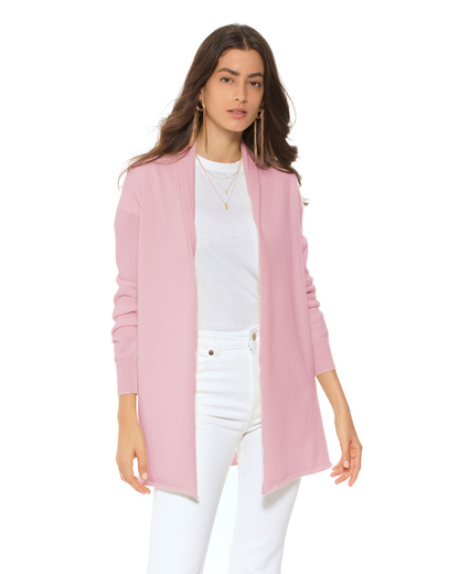 Women's Pure Cashmere Long Open Front Cardigan Baby Pink