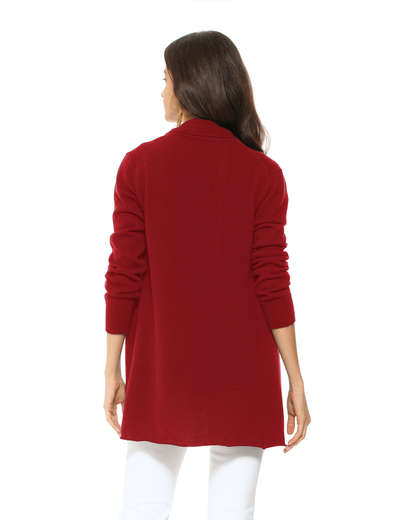 Women's Pure Cashmere Long Open Front Cardigan Chianti