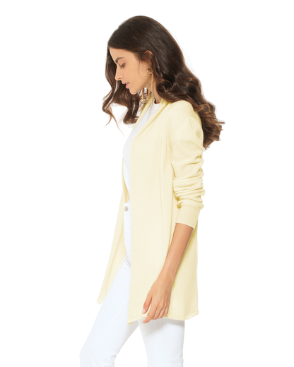 Women's Pure Cashmere Long Open Front Cardigan Butter Yellow
