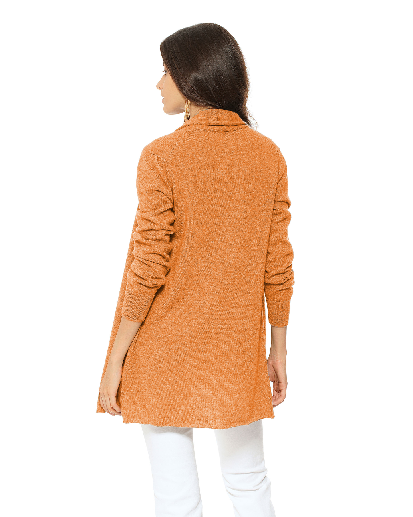 Women's Pure Cashmere Long Open Front Cardigan Saffron