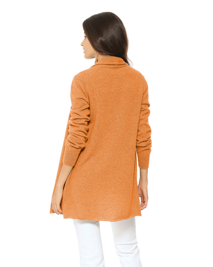 Women's Pure Cashmere Long Open Front Cardigan Saffron