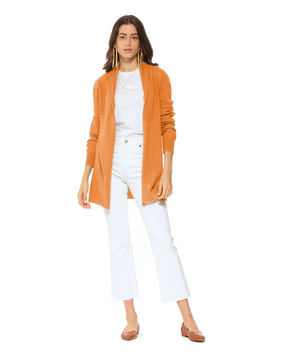 Women's Pure Cashmere Long Open Front Cardigan Saffron