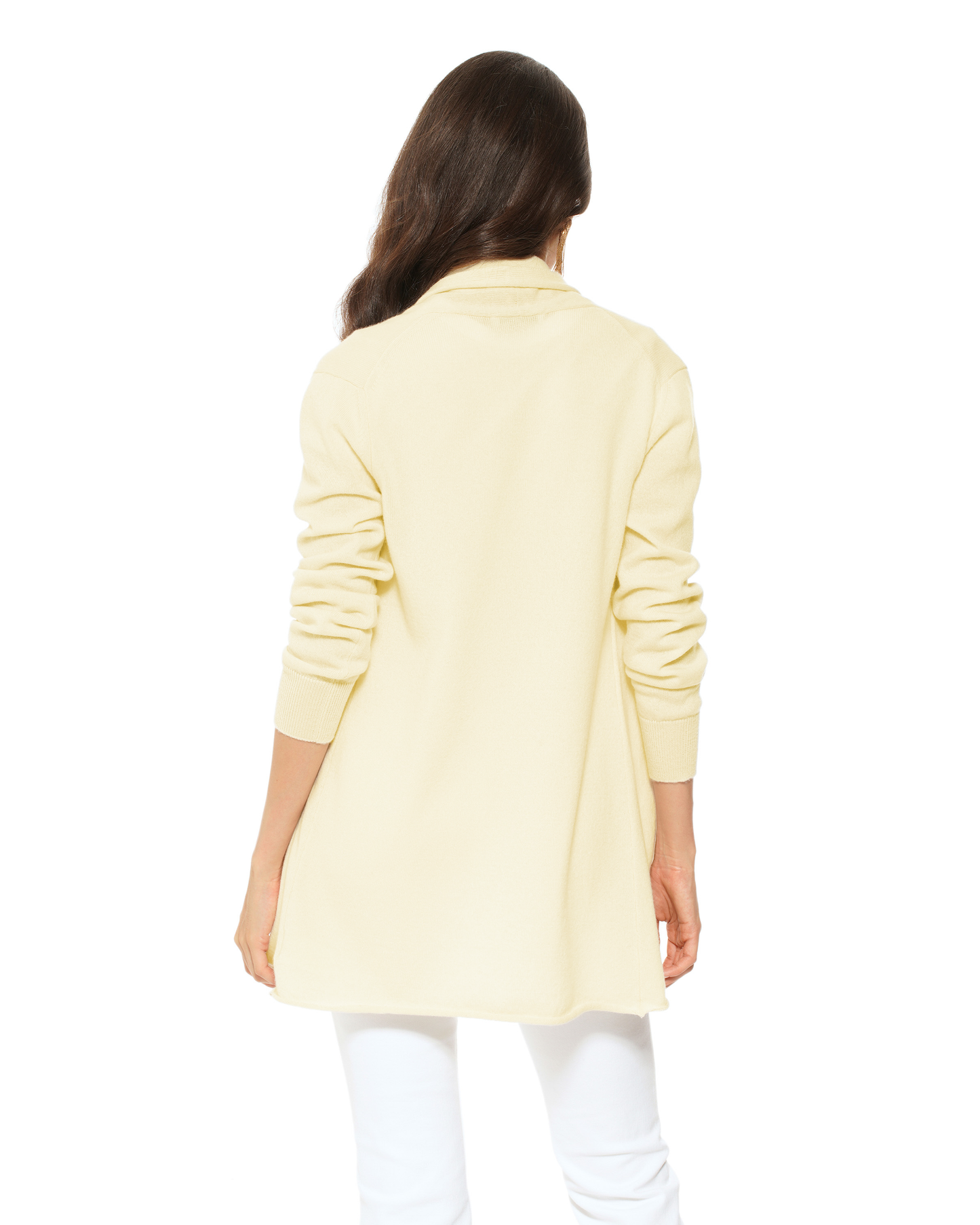 Women's Pure Cashmere Long Open Front Cardigan Butter Yellow