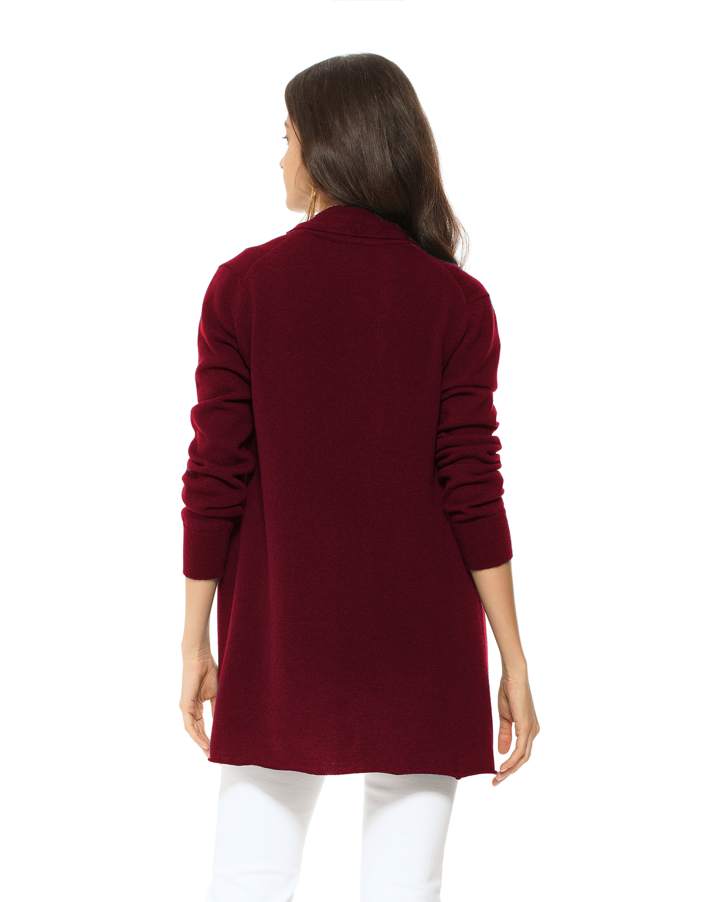 Women's Pure Cashmere Long Open Front Cardigan Bordeaux