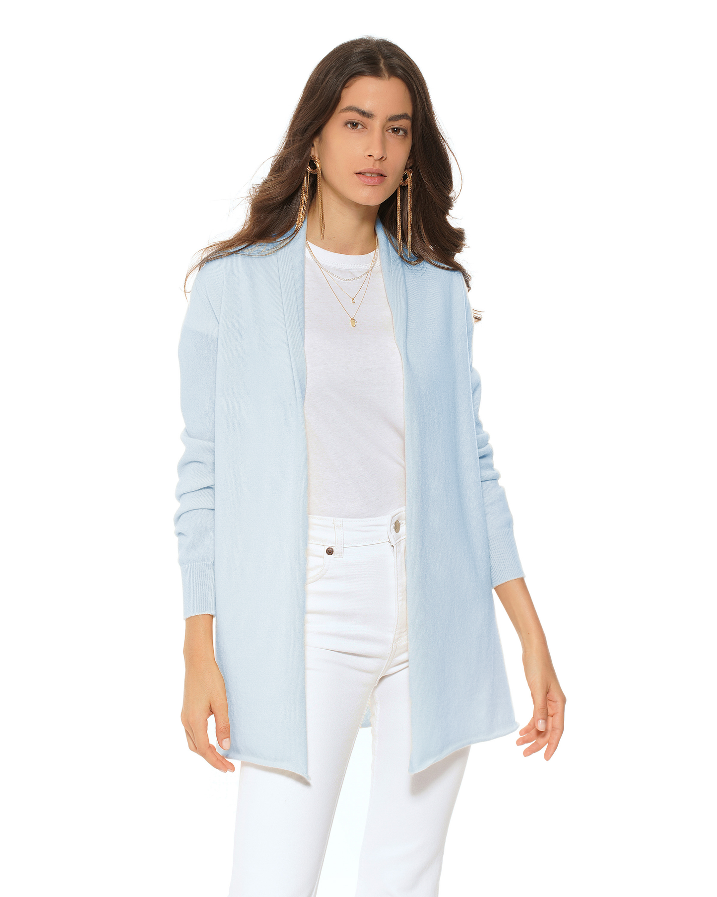 Women's Pure Cashmere Long Open Front Cardigan Baby Blue