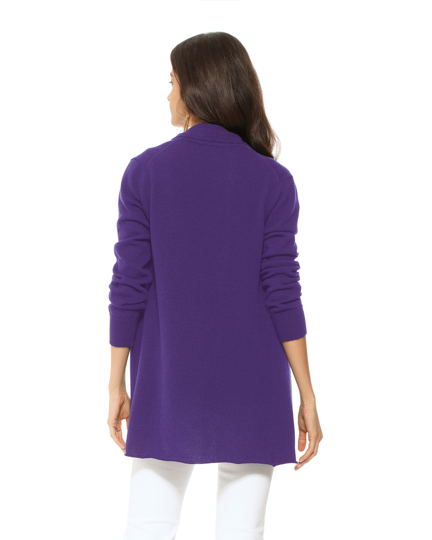 Women's Pure Cashmere Long Open Front Cardigan Iris Purple