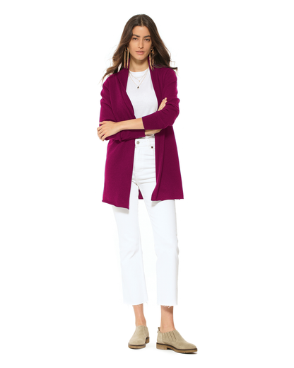 Women's Pure Cashmere Long Open Front Cardigan Magenta