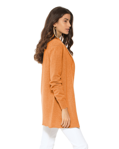 Women's Pure Cashmere Long Open Front Cardigan Saffron