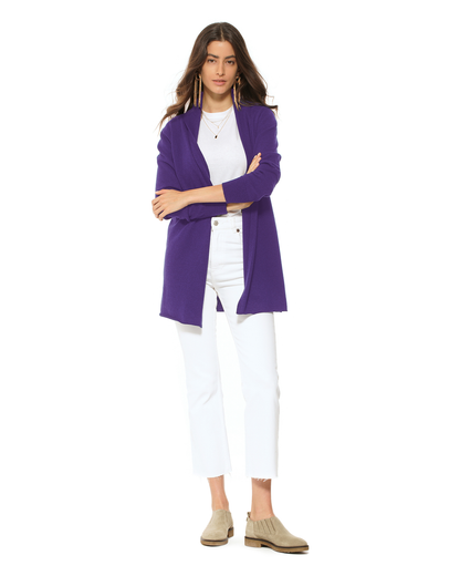 Women's Pure Cashmere Long Open Front Cardigan Iris Purple