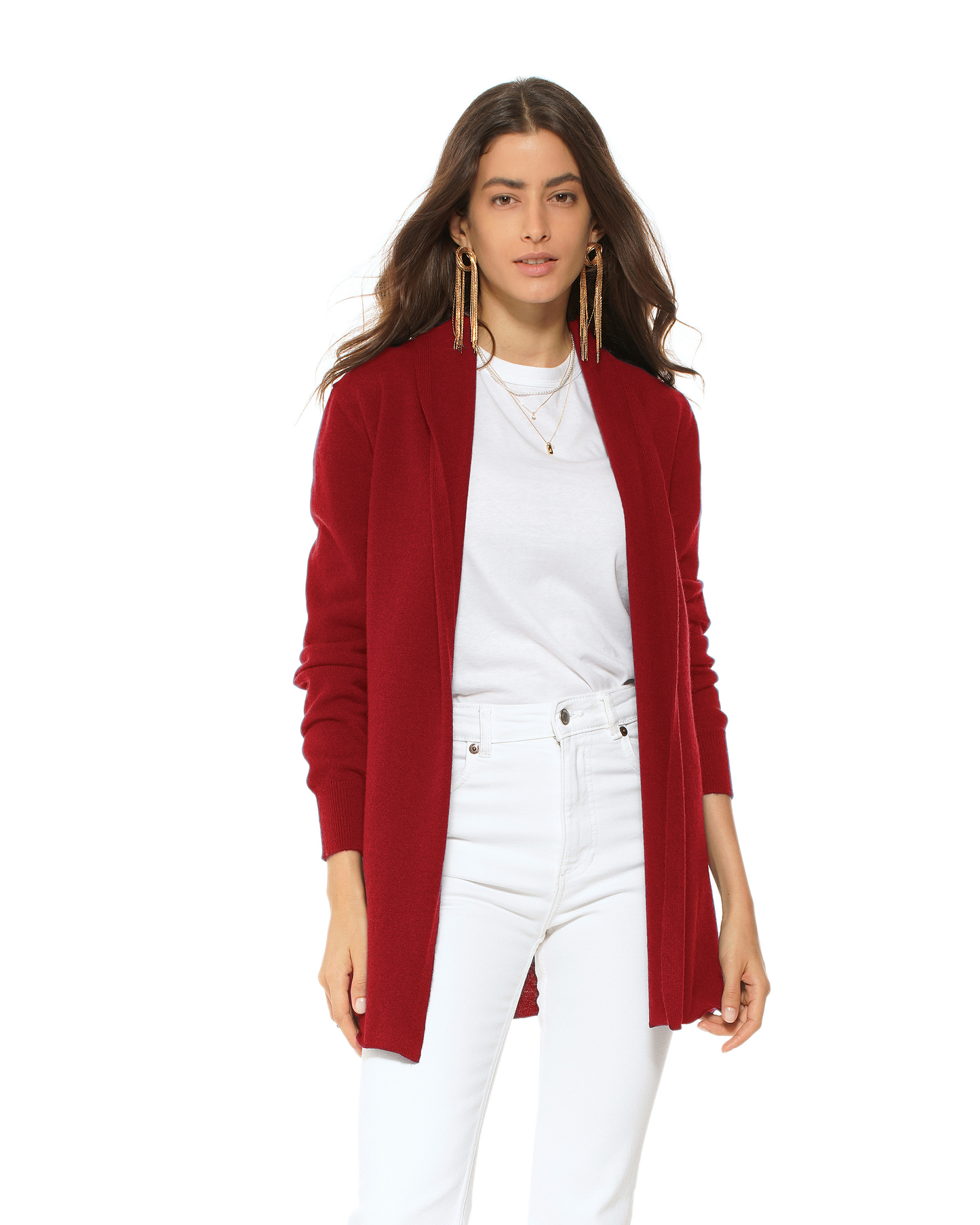 Women's Pure Cashmere Long Open Front Cardigan Chianti