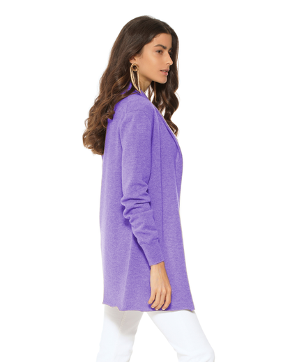 Women's Pure Cashmere Long Open Front Cardigan Lavender