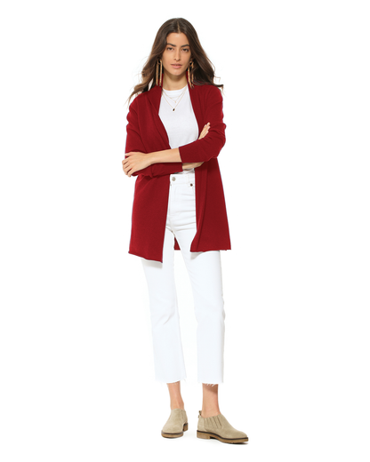 Women's Pure Cashmere Long Open Front Cardigan Chianti