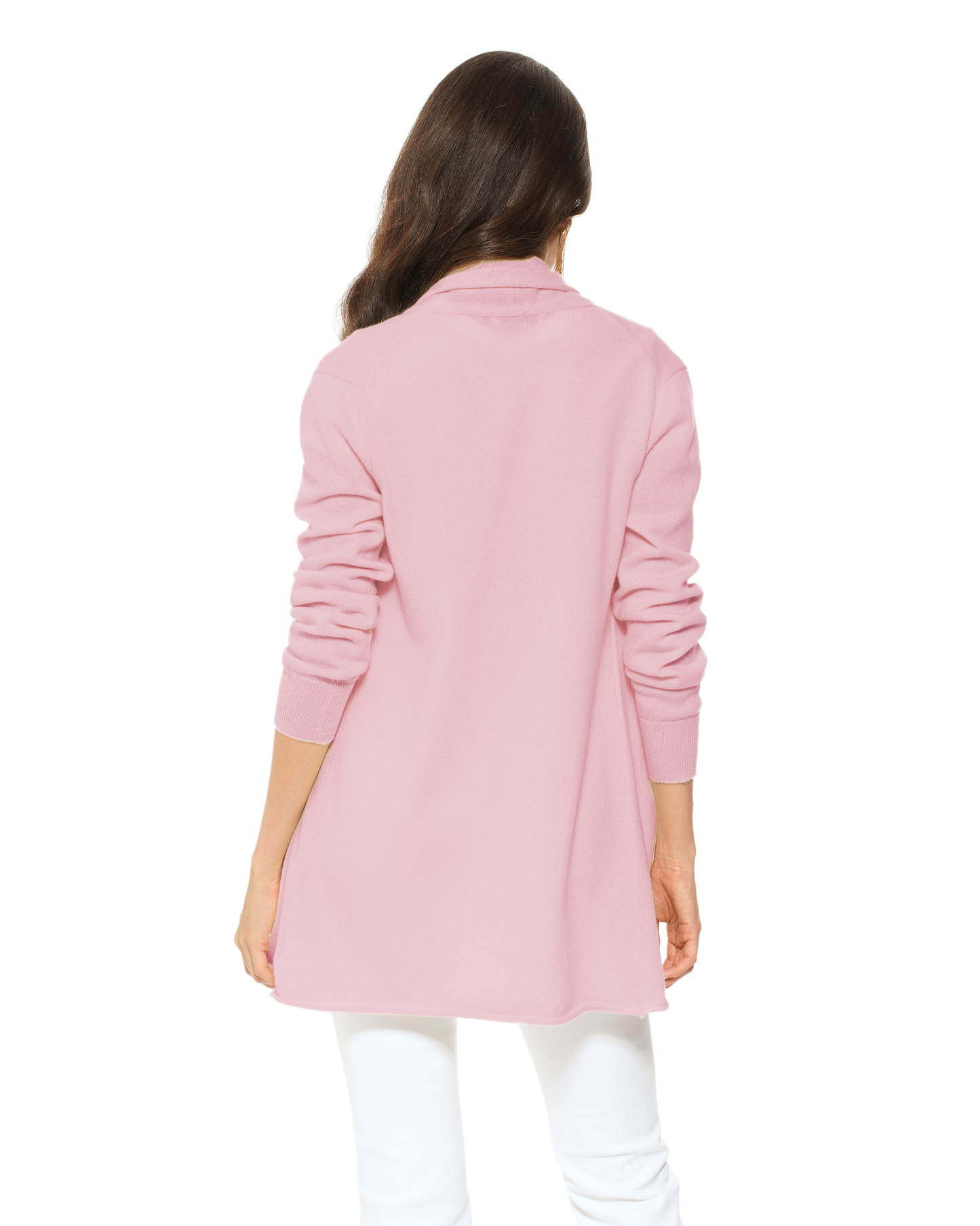Women's Pure Cashmere Long Open Front Cardigan Baby Pink