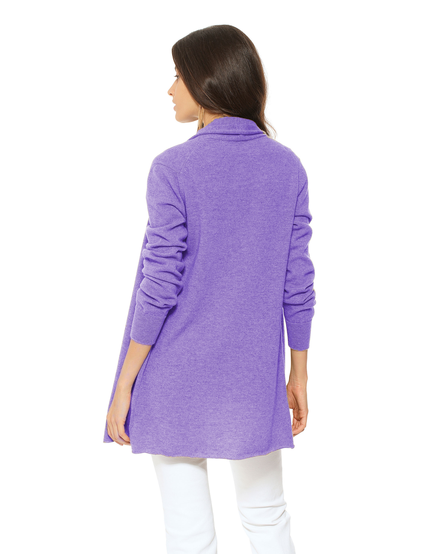 Women's Pure Cashmere Long Open Front Cardigan Lavender