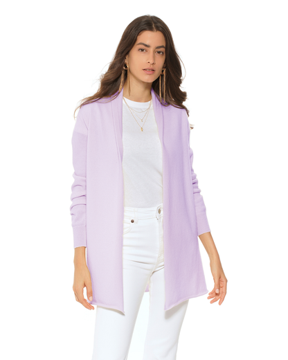 Women's Pure Cashmere Long Open Front Cardigan Lilac