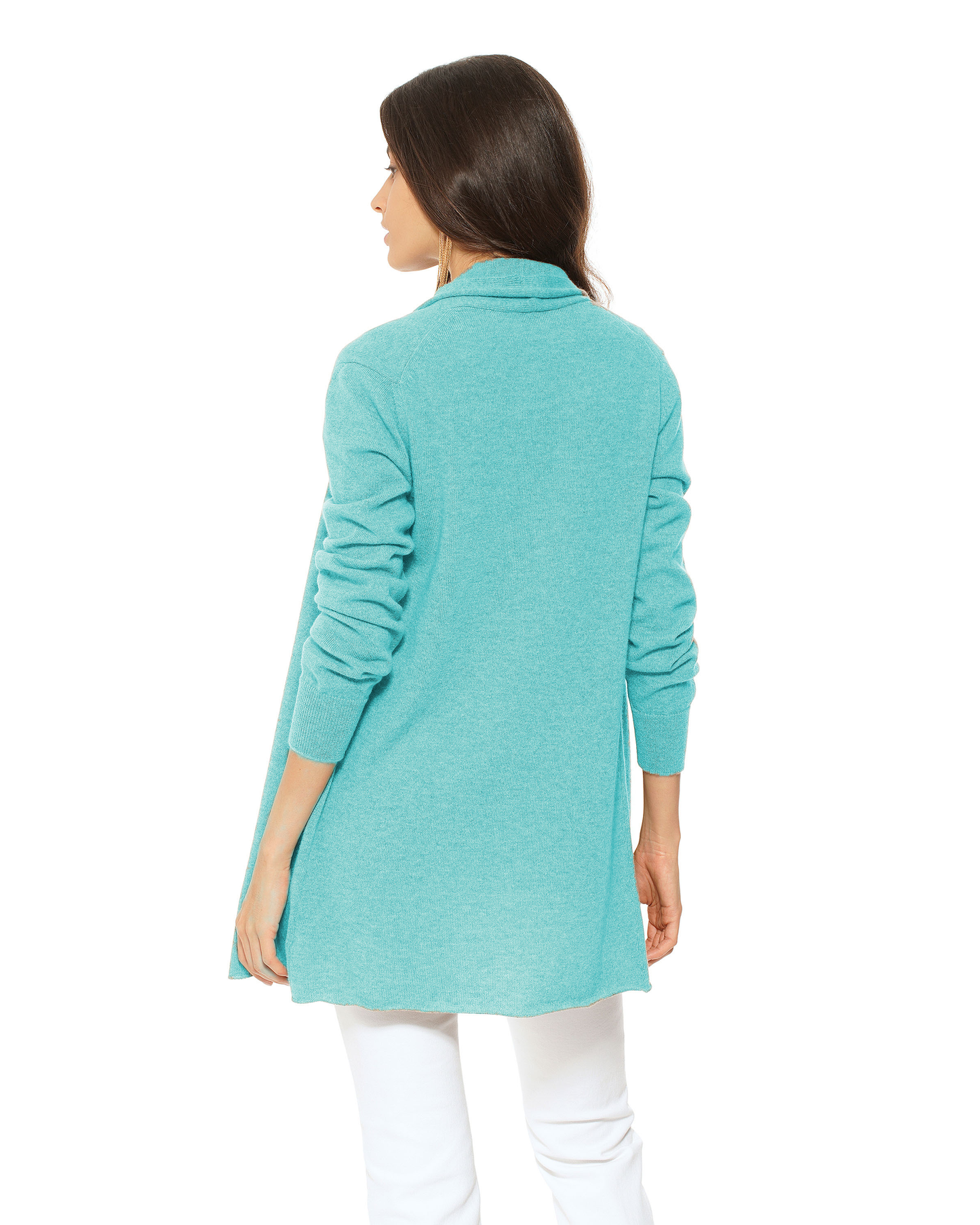 Women's Pure Cashmere Long Open Front Cardigan Cyan